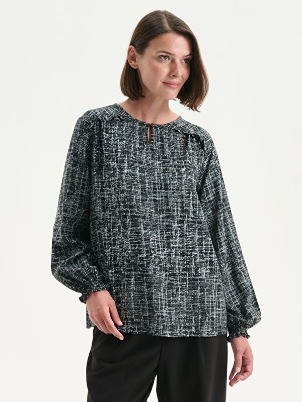 Moudda LC Waikiki - Blouse tissée imprimée manches longues Femme Imprimé en noir - Tunisie 1