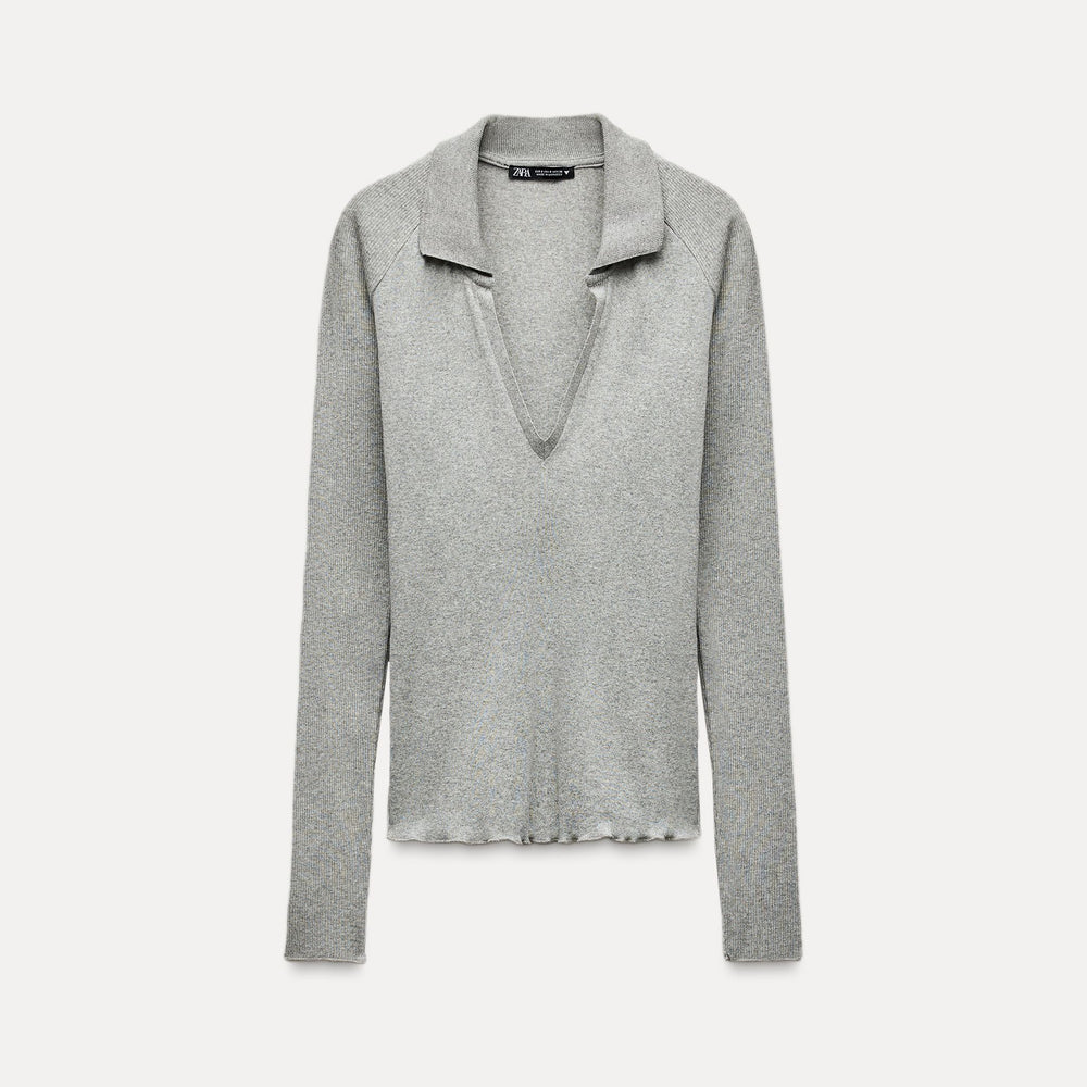 Moudda ZARA - T-shirt bi-matière, col en V, manches longues - Tunisie 2