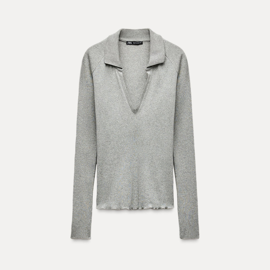 Moudda ZARA - T-shirt bi-matière, col en V, manches longues - Tunisie 2