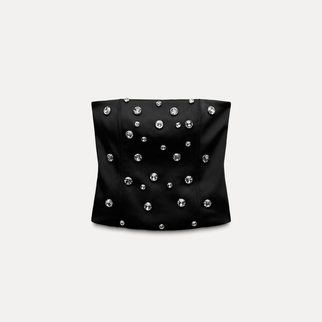 Moudda ZARA - Haut satiné bustier col bateau, strass - Tunisie 1