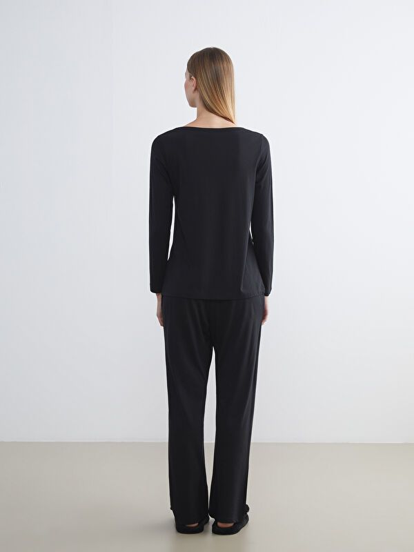 Moudda LC Waikiki - Pyjama en jersey manches longues Femme Noir - Tunisie 4