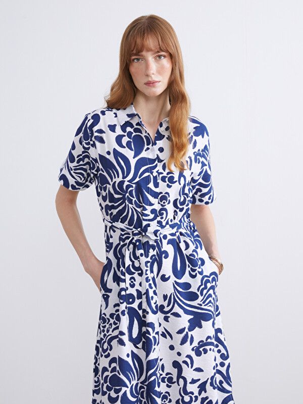 Moudda LC Waikiki - Robe manches courtes en tissu pour Femme couleur Bleu marine imprimé - Tunisie 2