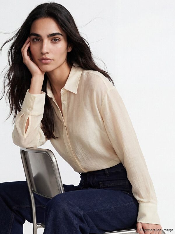 Moudda LC Waikiki - Chemise manches longues en tissu pour Femme couleur Écru - Tunisie 1
