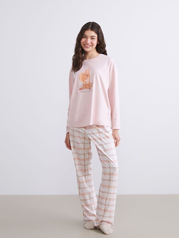 Moudda LC Waikiki - Pyjama en jersey manches longues Femme Carreaux rose terneux - Tunisie 2
