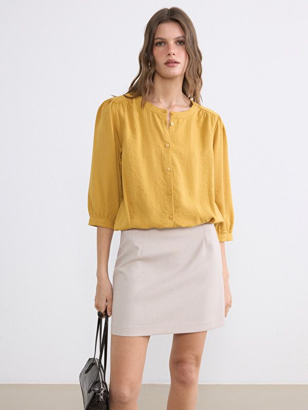 Moudda LC Waikiki - Chemisier (blouse) manches longues en tissu pour Femme couleur Safran - Tunisie 1