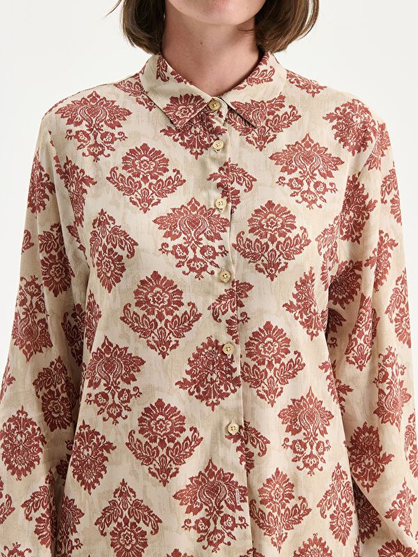 Moudda LC Waikiki - Tunique tissée imprimée manches longues Femme Imprimés bordeaux - Tunisie 3