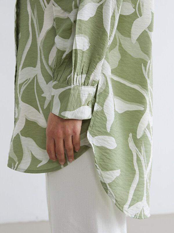Moudda LC Waikiki - Tunique manches longues en tissu pour Femme couleur Vert terne imprimé - Tunisie 3