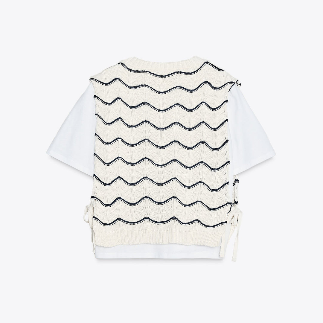 Moudda ZARA - T-Shirt - Gilet Tricot (Écru/Marinière) - Tunisie 2