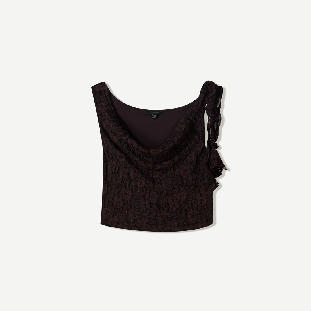 Moudda BERSHKA - Top Dentelle - Volant (Marron) - Tunisie 1
