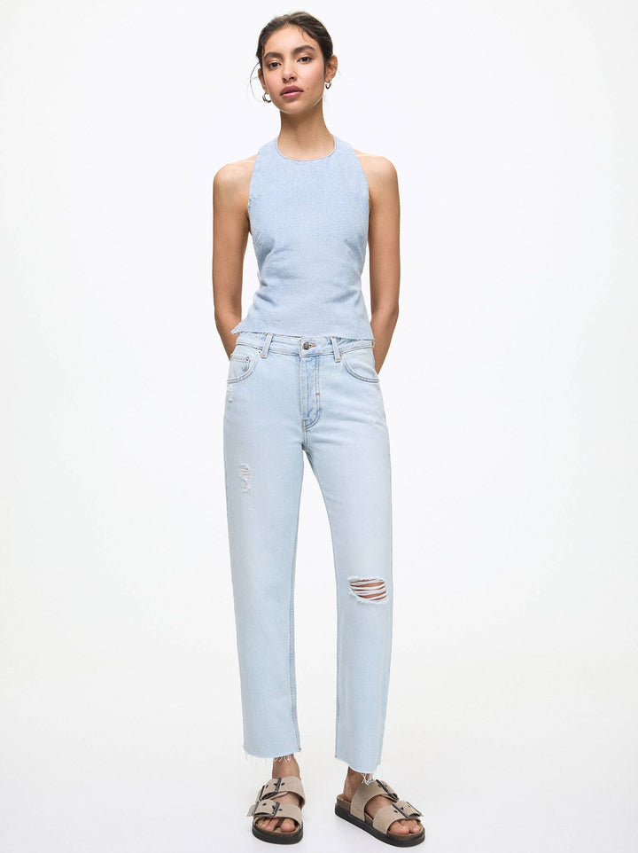 Moudda PULL & BEAR - Pantalon Denim Droit Taille Moyenne Cheville - Tunisie 4