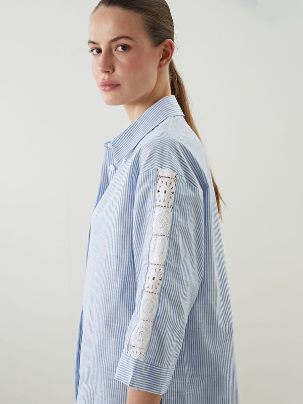 Moudda LC Waikiki - Chemise tissée manches longues Femme Imprimé en blanc - Tunisie 3