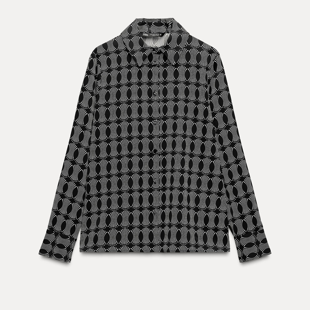 Moudda ZARA - Chemise en crêpe manches longues, imprimé géométrique - Tunisie 2