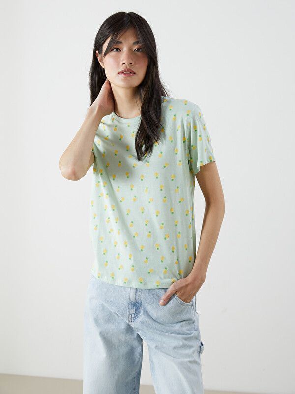Moudda LC Waikiki - Body imprimé manches courtes en jersey pour Femme couleur Vert pastel - Tunisie 1