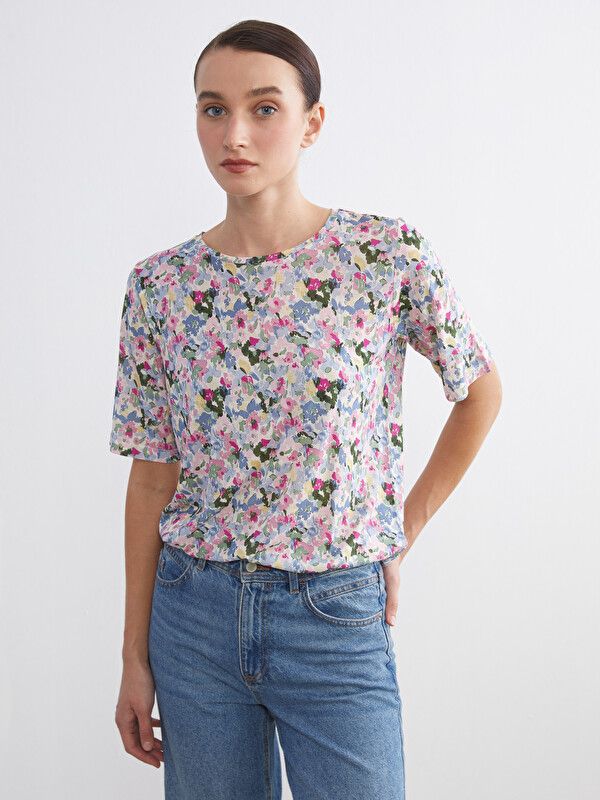 Moudda LC Waikiki - Body imprimé manches courtes en jersey pour Femme couleur Rose imprimé - Tunisie 1