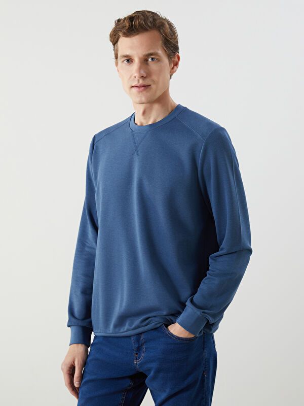 Moudda LC Waikiki - Sweatshirt jersey basique Homme Indigo - Tunisie 1