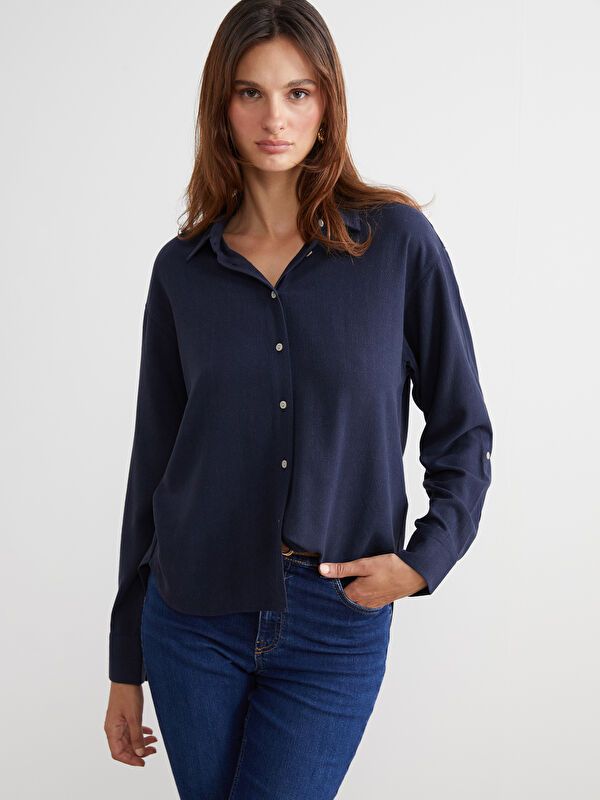 Moudda LC Waikiki - Chemise tissée manches longues Femme Marine - Tunisie 1