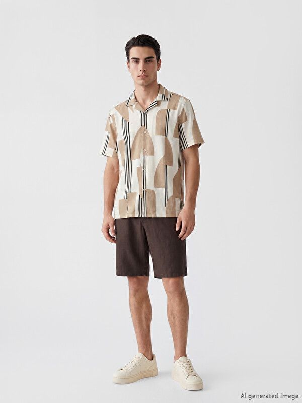 Moudda LC Waikiki - Chemise imprimée manches courtes en tissu pour Homme couleur Beige imprimé - Tunisie 2