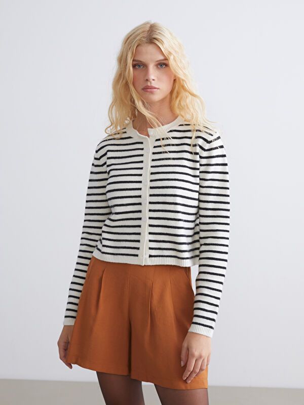 Moudda LC Waikiki - Cardigan en tricot Femme Rayures noires - Tunisie 1