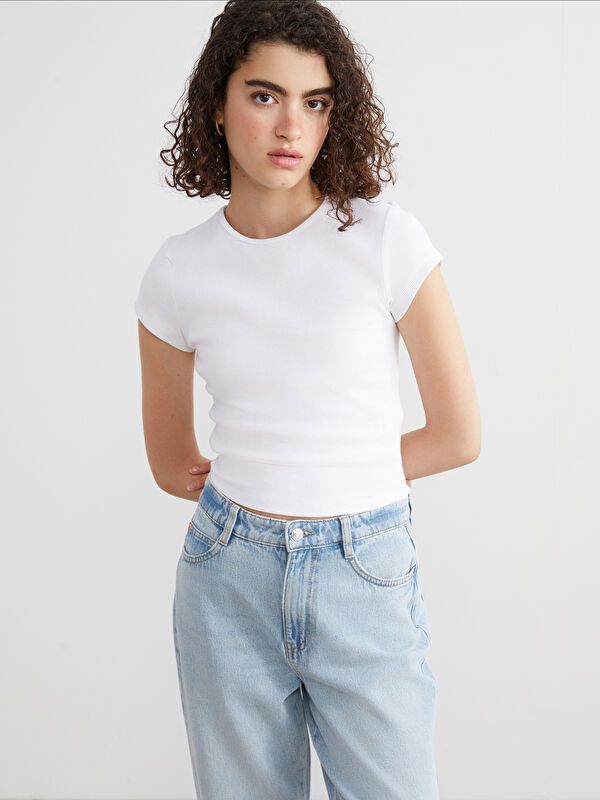 Moudda LC Waikiki - Body jersey manches courtes Femme Buxe blanc - Tunisie 1