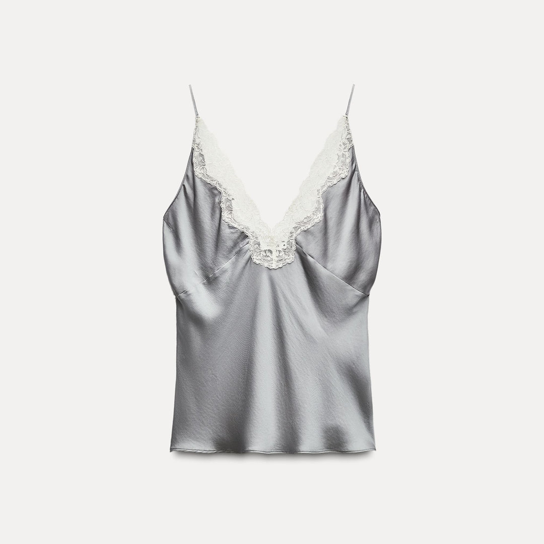 Moudda ZARA - Top bretelle satin col en V avec dentelle - Tunisie 3