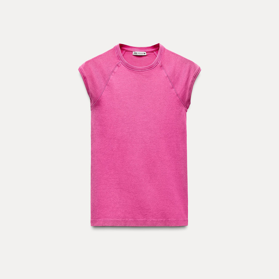 Moudda ZARA - T-shirt Coton Lavé Manches Courtes Raglan - Tunisie 2