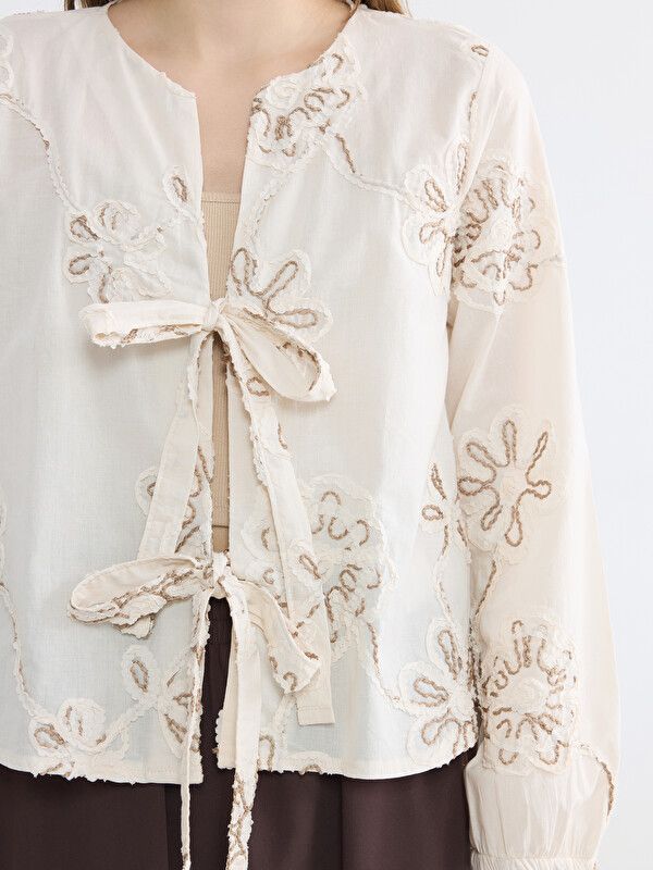 Moudda LC Waikiki - Chemisier (blouse) manches longues en tissu pour Femme couleur Écru - Tunisie 3