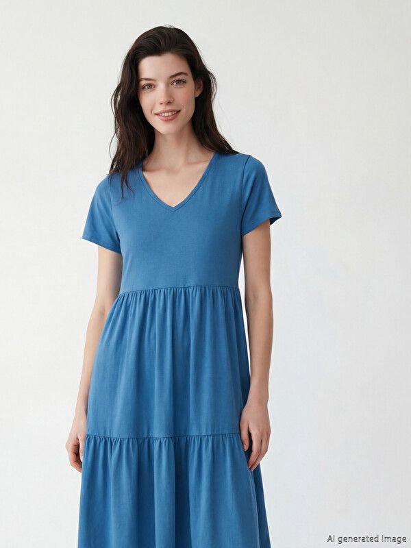Moudda LC Waikiki - Robe maternité en jersey manches courtes pour Femme couleur Bleu moyen - Tunisie 2