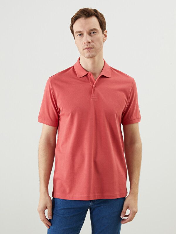 Moudda LC Waikiki - T-shirt col polo basique manches courtes en jersey pour Homme couleur Corail foncé - Tunisie 1
