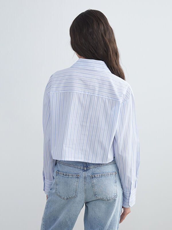 Moudda LC Waikiki - Chemise tissée manches longues Femme Rayures bleu moyen - Tunisie 4