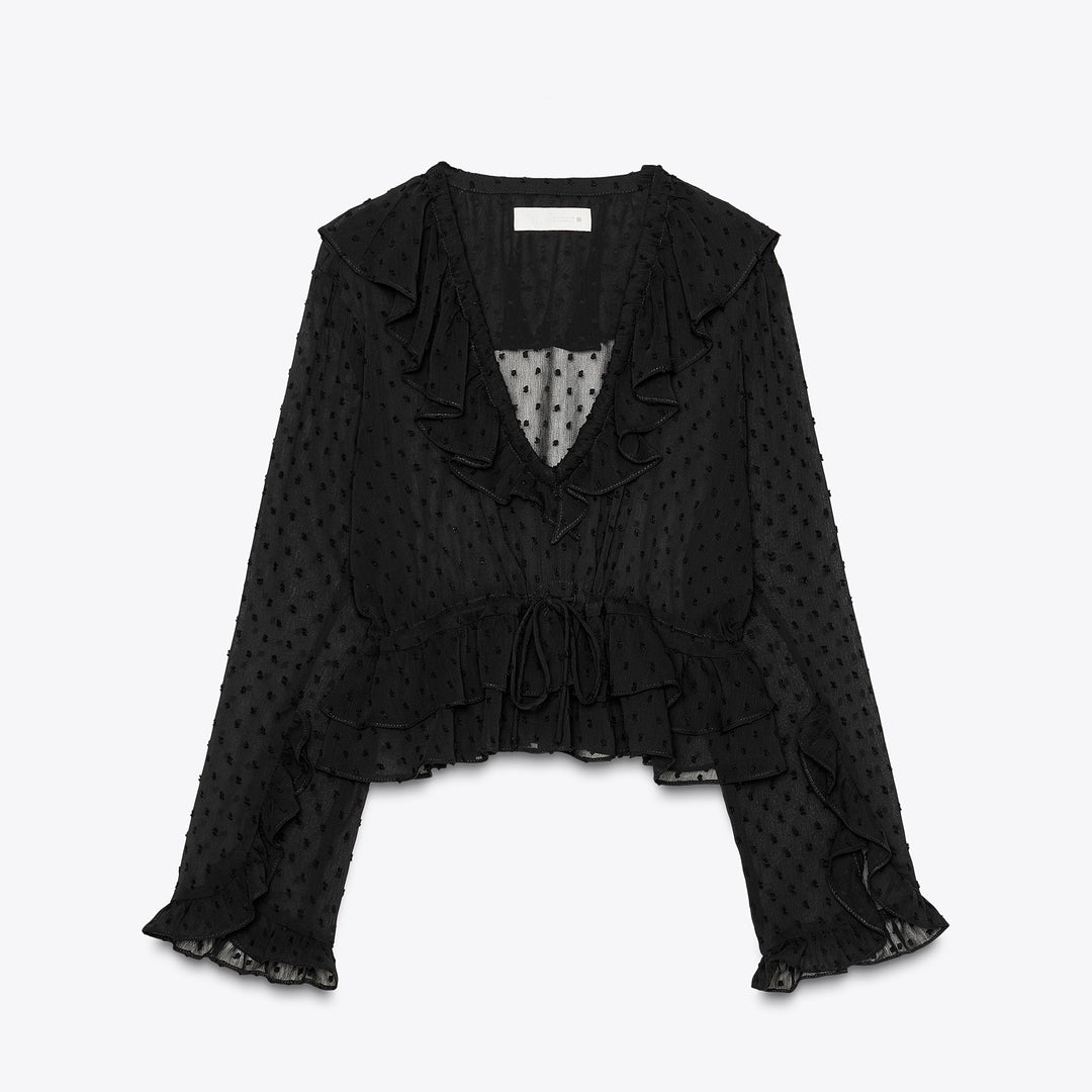 Moudda ZARA - Blouse Plumetis - Manches Flare & Volants - Tunisie 1