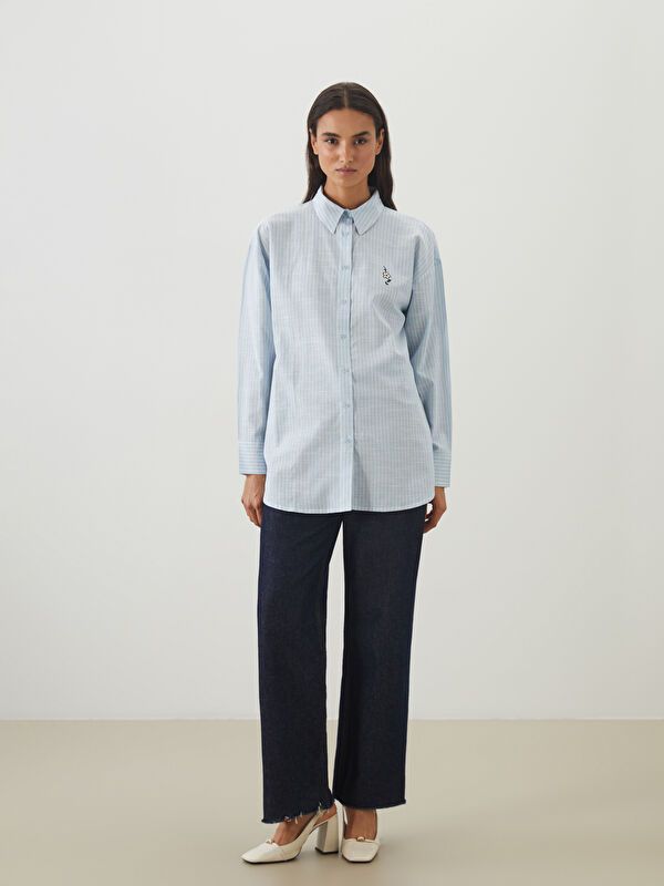 Moudda LC Waikiki - Tunique tissée manches longues Femme Rayures bleues - Tunisie 2