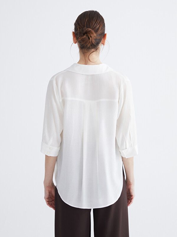 Moudda LC Waikiki - Chemisier (blouse) manches longues en tissu pour Femme couleur Écru - Tunisie 4