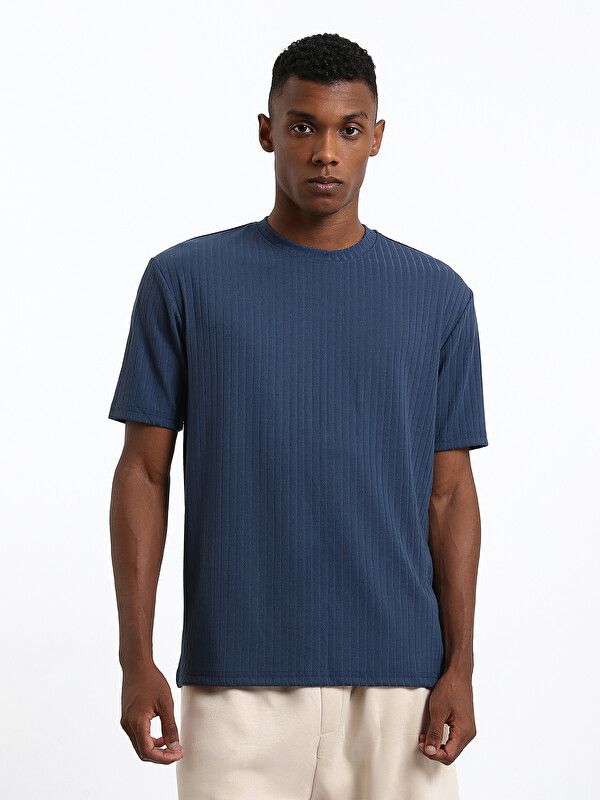Moudda LC Waikiki - T-shirt manches courtes en jersey pour Homme couleur Bleu indigo - Tunisie 4