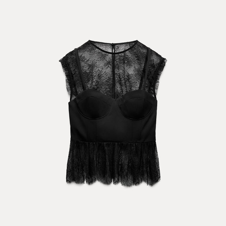Moudda ZARA - Top dentelle combiné satin détail péplum - Tunisie 2