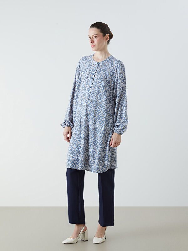 Moudda LC Waikiki - Tunique tissée imprimée manches longues Femme Pri indigo clair - Tunisie 2