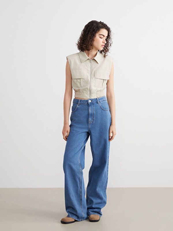 Moudda LC Waikiki - Pantalon tissé en denim Femme Bleu moyen - Tunisie 1