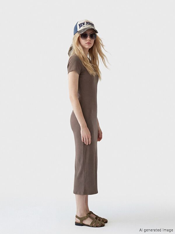 Moudda LC Waikiki - Robe manches courtes en jersey pour Femme couleur Moka - Tunisie 1