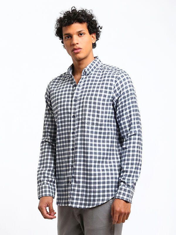 Moudda LC Waikiki - Chemise à carreaux manches longues en tissu couleur Bleu indigo à carreaux pour hommes - Tunisie 4