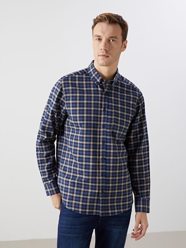 Moudda LC Waikiki - Chemise tissée à carreaux manches longues Homme Carreaux indigo - Tunisie 1