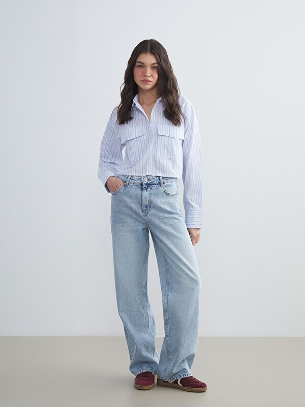 Moudda LC Waikiki - Chemise tissée manches longues Femme Rayures bleu moyen - Tunisie 2