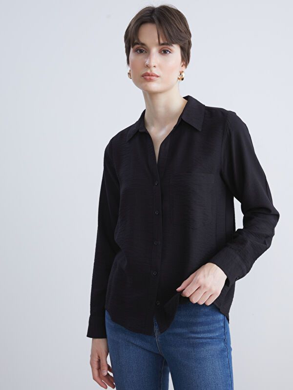 Moudda LC Waikiki - Chemise tissée manches longues Femme Noir - Tunisie 1