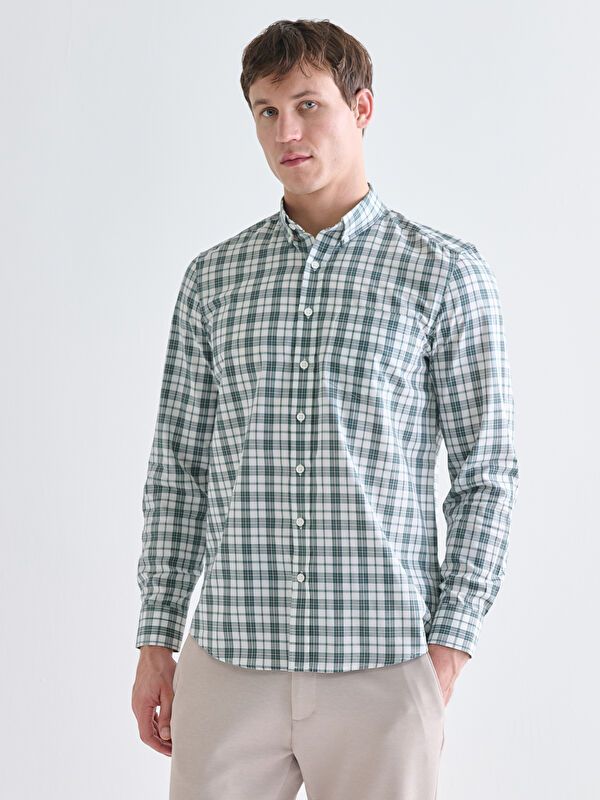 Moudda LC Waikiki - Chemise tissée à carreaux manches longues Homme À carreaux verts - Tunisie 1