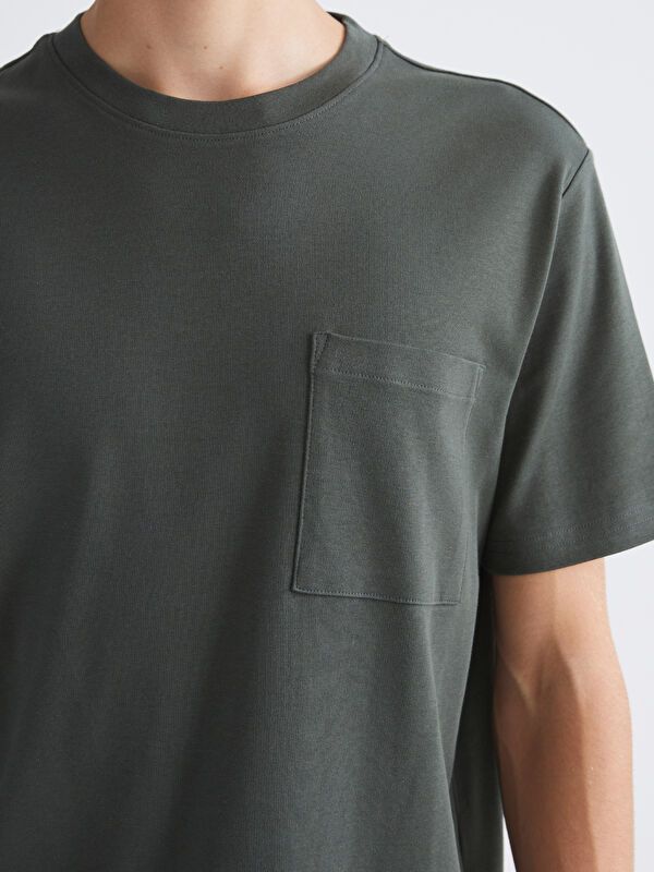 Moudda LC Waikiki - T-shirt jersey basique manches courtes Homme Kaki - Tunisie 3