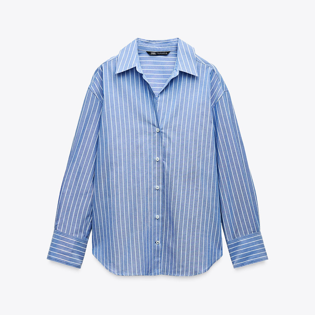 Moudda ZARA - Chemise oxford rayée fine manches longues encolure marquée - Tunisie 1