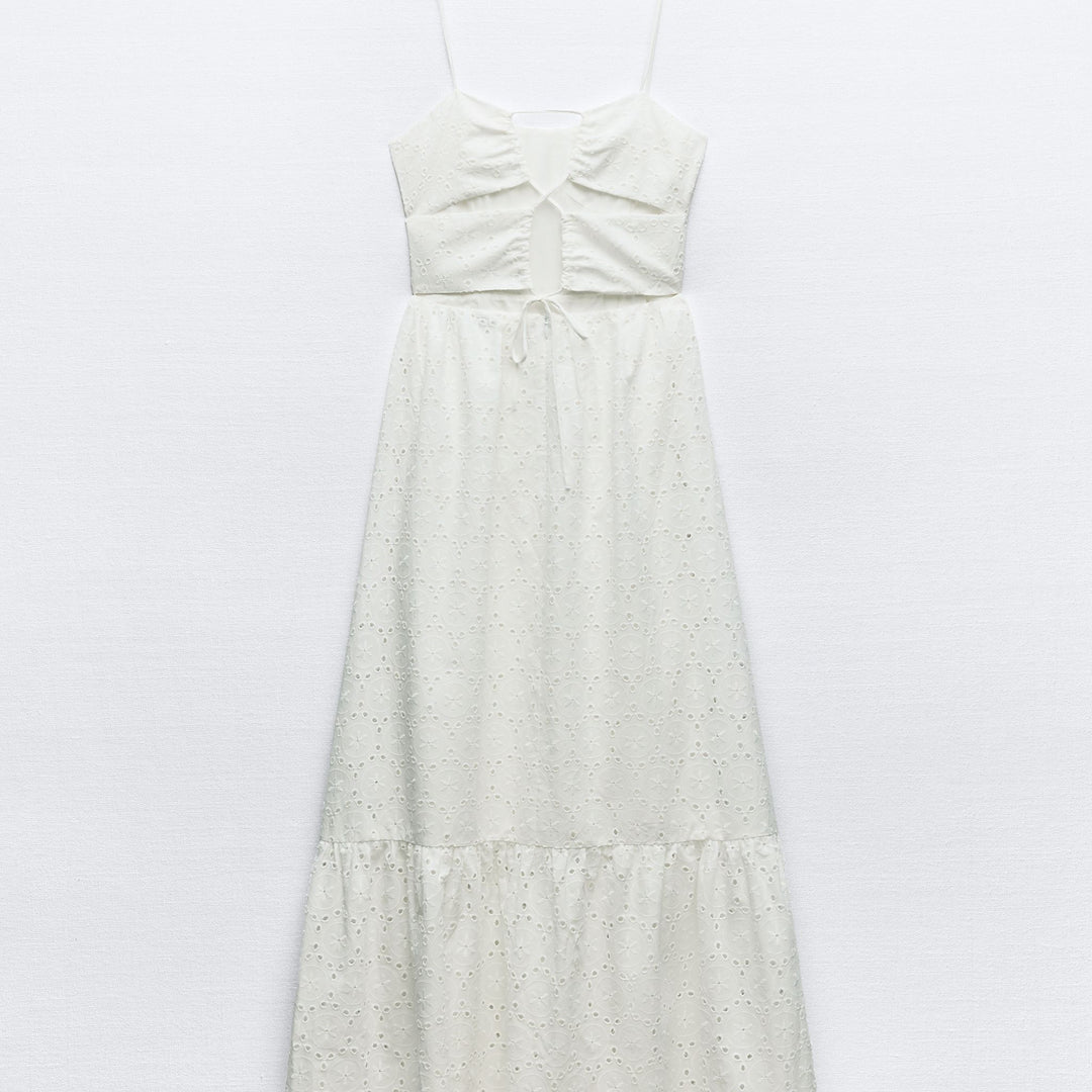 Moudda ZARA - Robe mi-longue broderie suisse encolure froncée - Tunisie 1