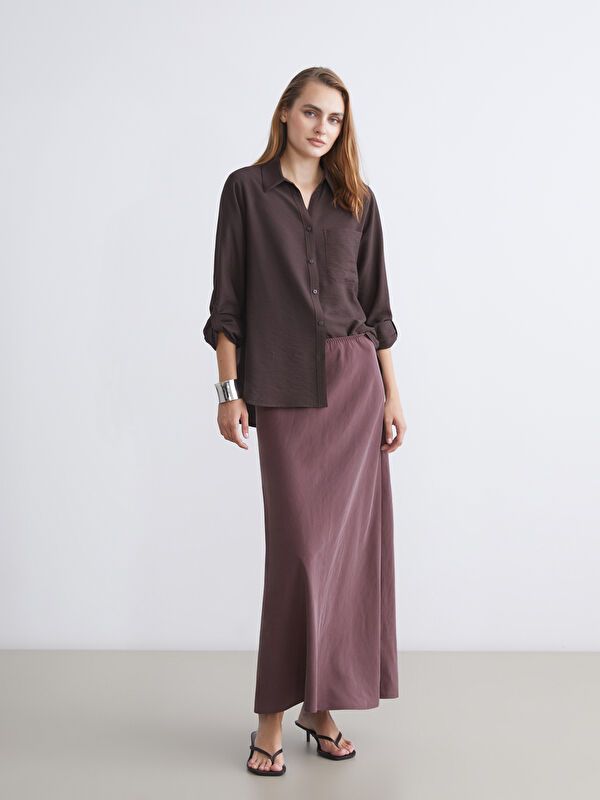 Moudda LC Waikiki - Chemise tissée manches longues Femme Brun - Tunisie 2