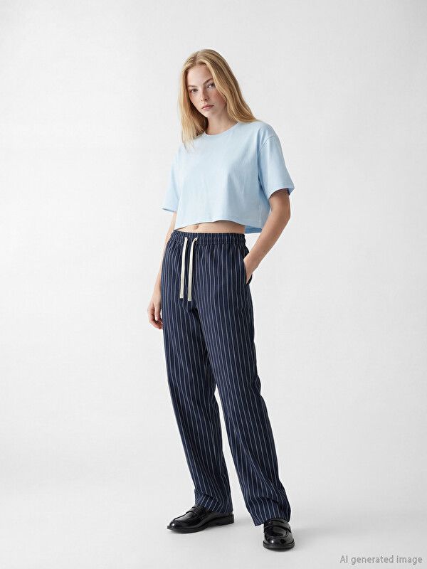 Moudda LC Waikiki - Pantalon fin en tissu pour Femme couleur Bleu marine rayé - Tunisie 1