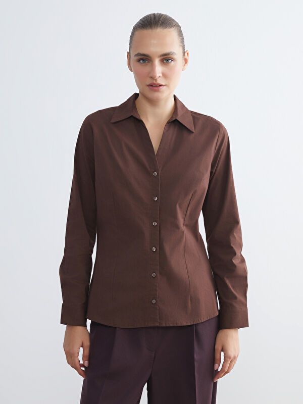 Moudda LC Waikiki - Chemise tissée manches longues Femme Brun chocolat - Tunisie 1