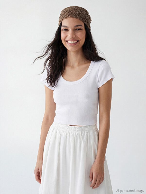 Moudda LC Waikiki - Body manches courtes en jersey pour Femme couleur Blanc - Tunisie 1