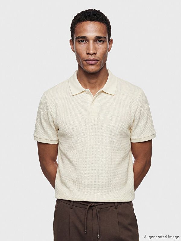 Moudda LC Waikiki - T-shirt manches courtes en jersey pour Homme couleur Crème - Tunisie 1